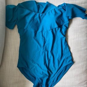 Ruffle top aquamarine one piece